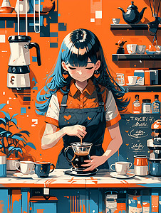 咖啡店员工咖啡女神插画