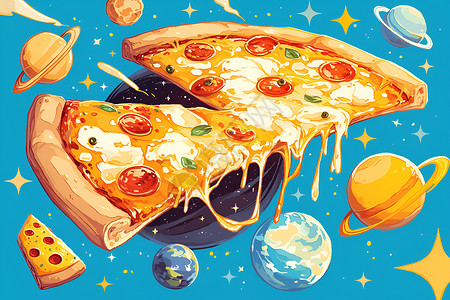 宇宙飞船和披萨背景图片