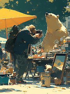 动物摄影师市场上的大熊摄影师插画