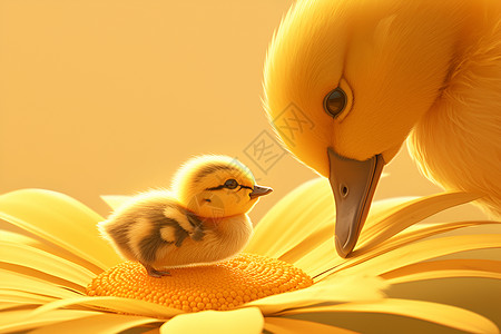 幼鸭凝视着一只鸭妈妈高清图片