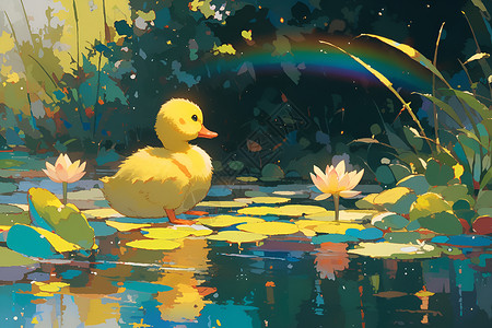 黄铜色湖畔小鸭插画