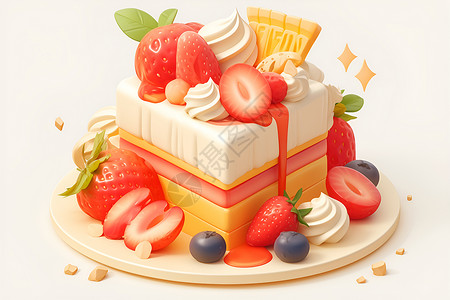 高热量奶油蛋糕美味水果蛋糕插画