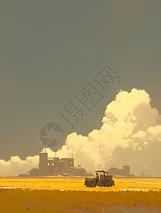 稻田的拖拉机背景图片