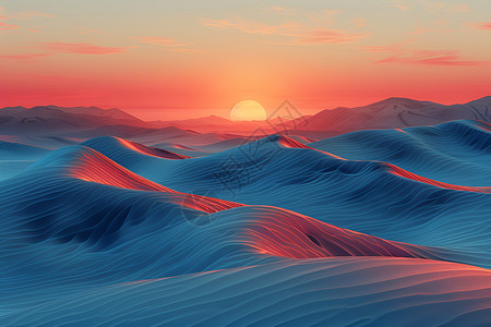 最美日落景观日落时的沙漠景观插画