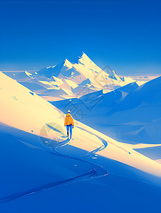 漫步于雪山中背景图片