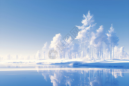 寒冷炎热冬天的湖景插画