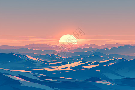 山顶瞭望山中的日出插画