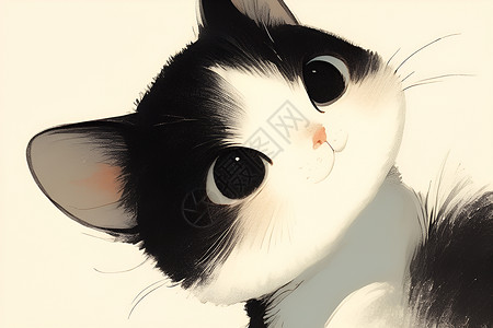 白色动物黑白色的小猫插画