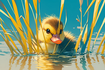湿地芦苇鸭宝宝在玩捉迷藏插画