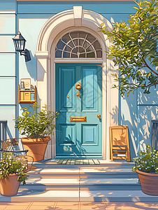 浅蓝色的房屋大门背景图片