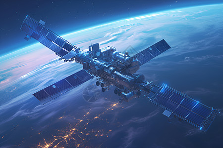 科技太空背景宇宙中的卫星插画