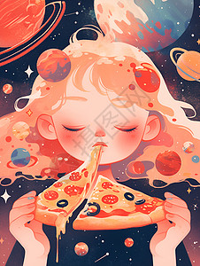 女孩吃披萨背景图片