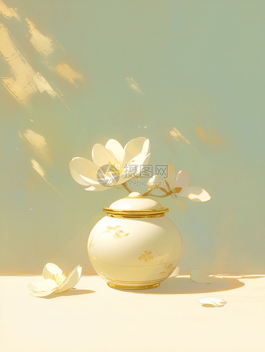阳光里的白瓷花瓶图片