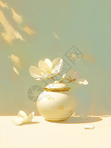 白瓷杯里阳光里的白瓷花瓶插画