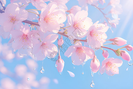 春日樱花盛开的美景背景图片