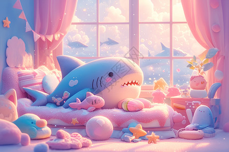 彩虹鲨鱼玩偶背景图片