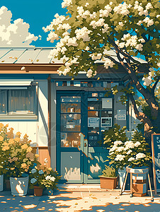 日本料理店铺校园后门的店铺插画
