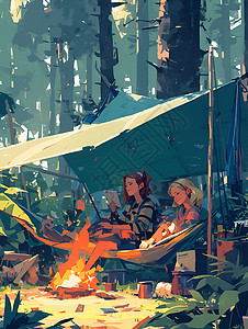 野外露营中的幸福时光背景图片