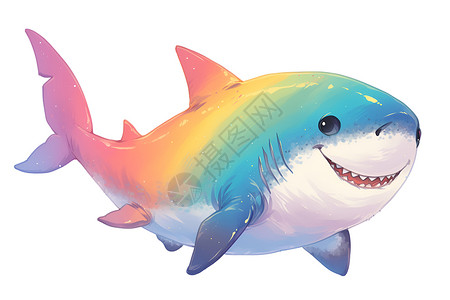 鲨鱼牙彩虹绒毛大白鲨插画