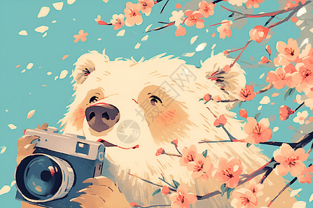 短视频拍摄拿相机的熊插画
