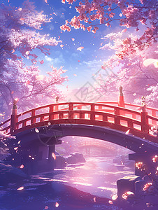 樱花桥上的粉色天堂背景图片
