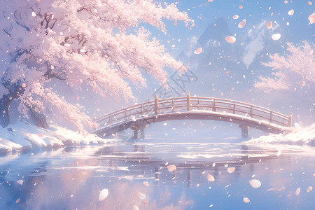 樱花点缀的桥梁背景图片