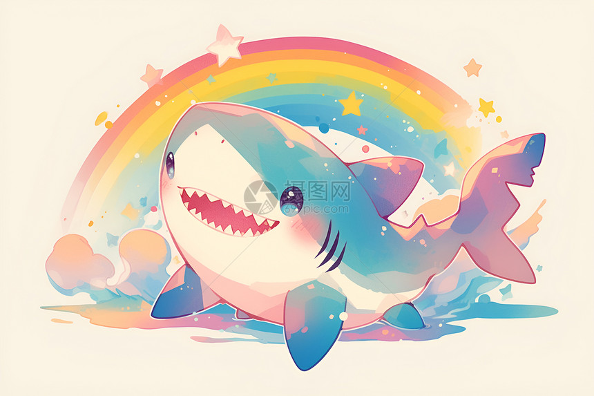 彩虹下的鲨鱼图片
