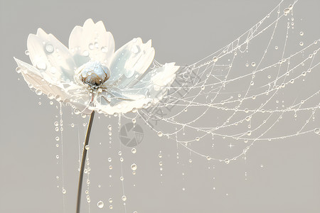 玻璃上的蜘蛛白花上的蛛网插画