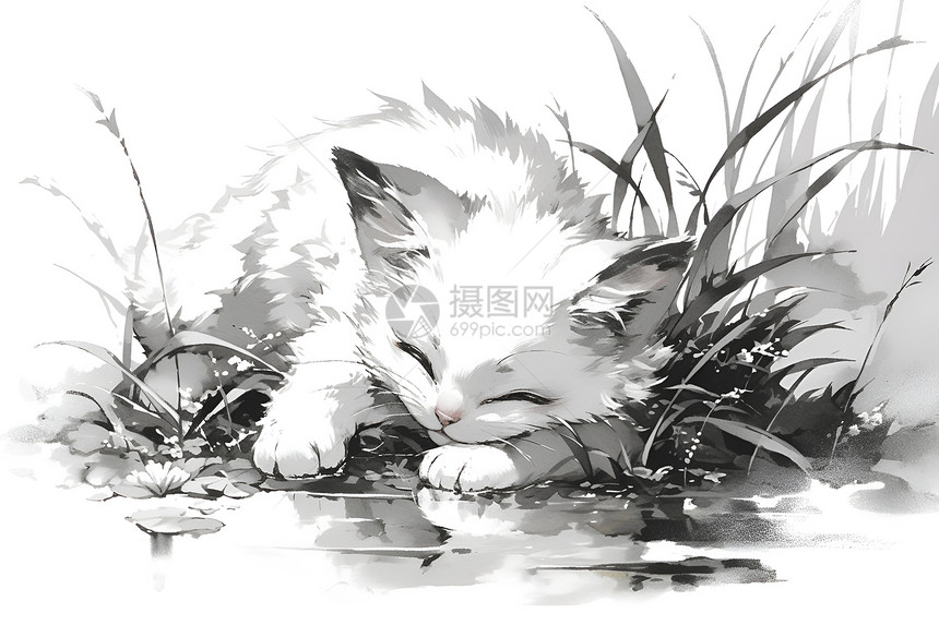 草丛里睡觉的猫咪图片