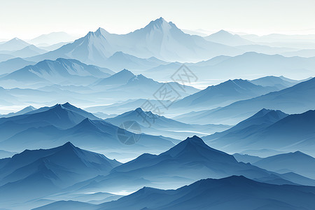 晨雾中的山脉插画