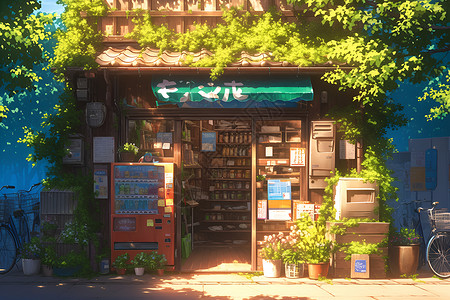 阳光里的小店背景图片