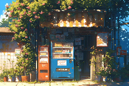 小店前的贩卖机背景图片