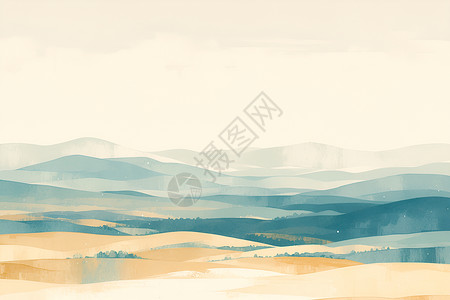 阳光山峰晨雾中的山谷草地插画