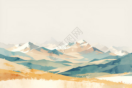 阳光下的山脉日出下的雪山插画
