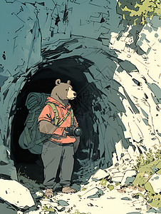 美丽灰熊洞穴里探险的灰熊插画