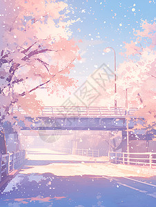 梦幻樱花桥背景图片
