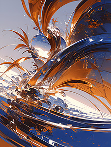 抽象流动金属叶子背景图片