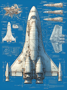 工业设计图纸未来工业飞船插画