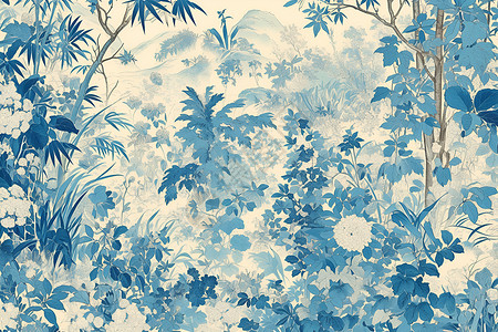 青花瓷纹植物高清图片