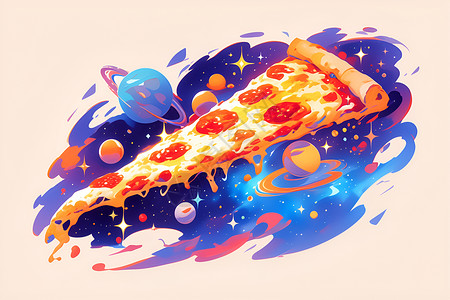 比萨饼星球比萨贴纸插画