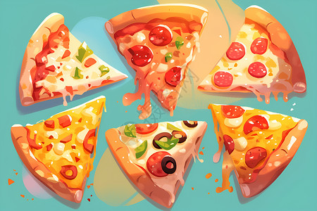 多种口味的披萨插画