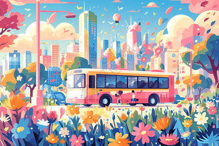 城市中的公交车背景图片