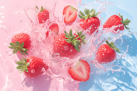 溅散的水草莓水溅花插画