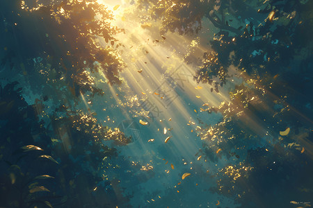 阳光照耀下的森林背景图片