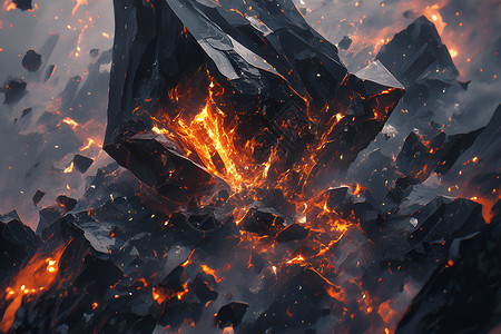 火焰碰撞碰撞的火山岩熔插画