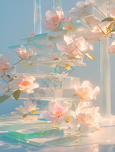 花朵和半透明柱子背景图片