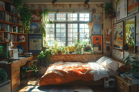 阳光洒满卧室家居背景图片