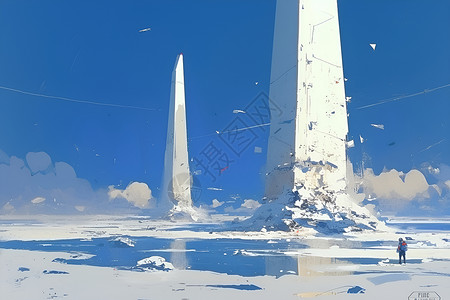 冰天雪地中的白色塔楼背景图片
