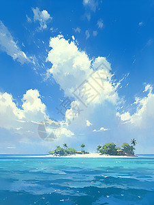 海边踏浪宁静之岛插画
