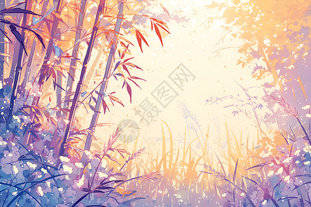 梦幻的竹林插图背景图片